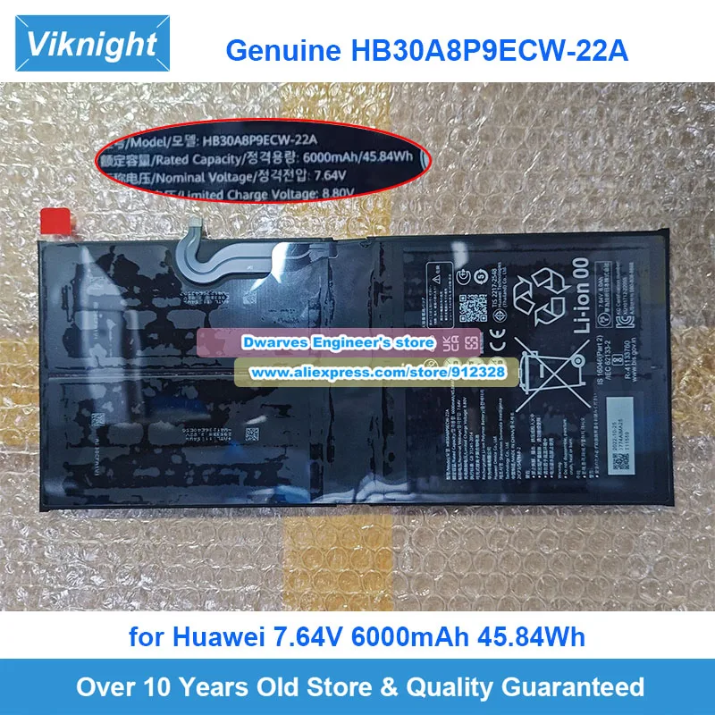 

Оригинальный аккумулятор для ноутбука HB30A8P9ECW-22A 7,64 В 6000 мАч 45,84 Втч для Huawei MateBook E Go, аккумулятор для ноутбука