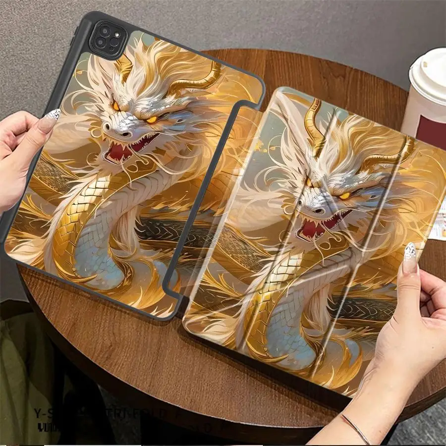 Holder Cover Tablet Case For iPad Pro 11th 10th 9th 8th 7th 12.9inch Mini 6 7 Pro 2025 Air 4 5 M3 M2 M4 11inch White Dragon