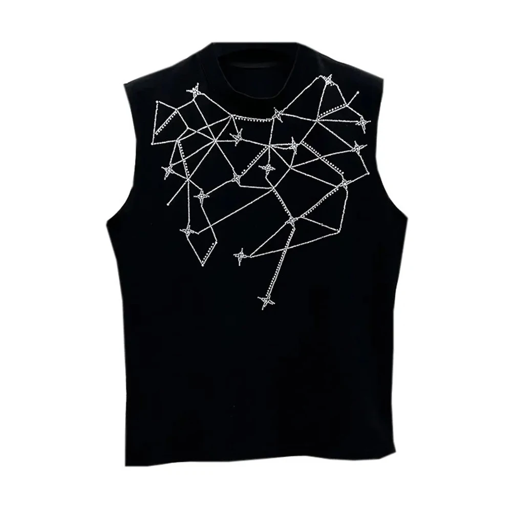 Mens Vest Personalized Heavy Industry Hot Stamping Diamond Starry Vest Summer Casual Sports Sleeveless Top Men's Clothing 2024