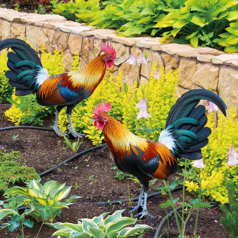 2 Pieces Acrylic Colorful Rooster Lawn Stakes Outdoor Farm Garden Animal Chicken Statues Yard Art Decor Stake Rooster