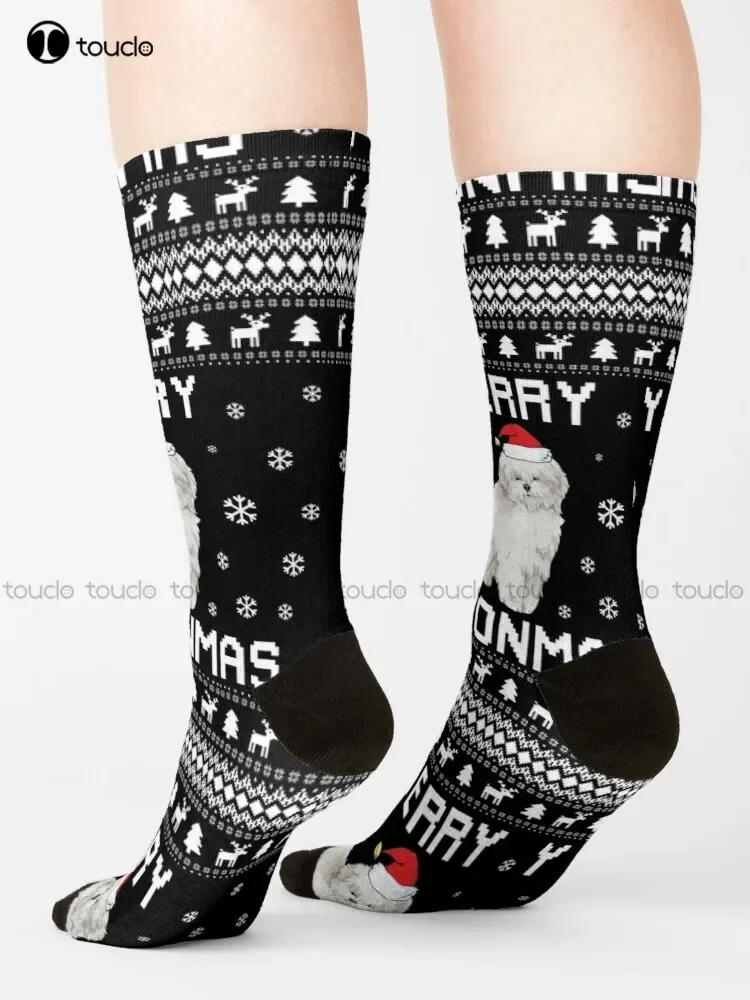 Coton De Tulear Dog Owner Ugly Christmas Sweater Gift For Holidays Socks Mens White Socks Christmas Gift Custom Women Men