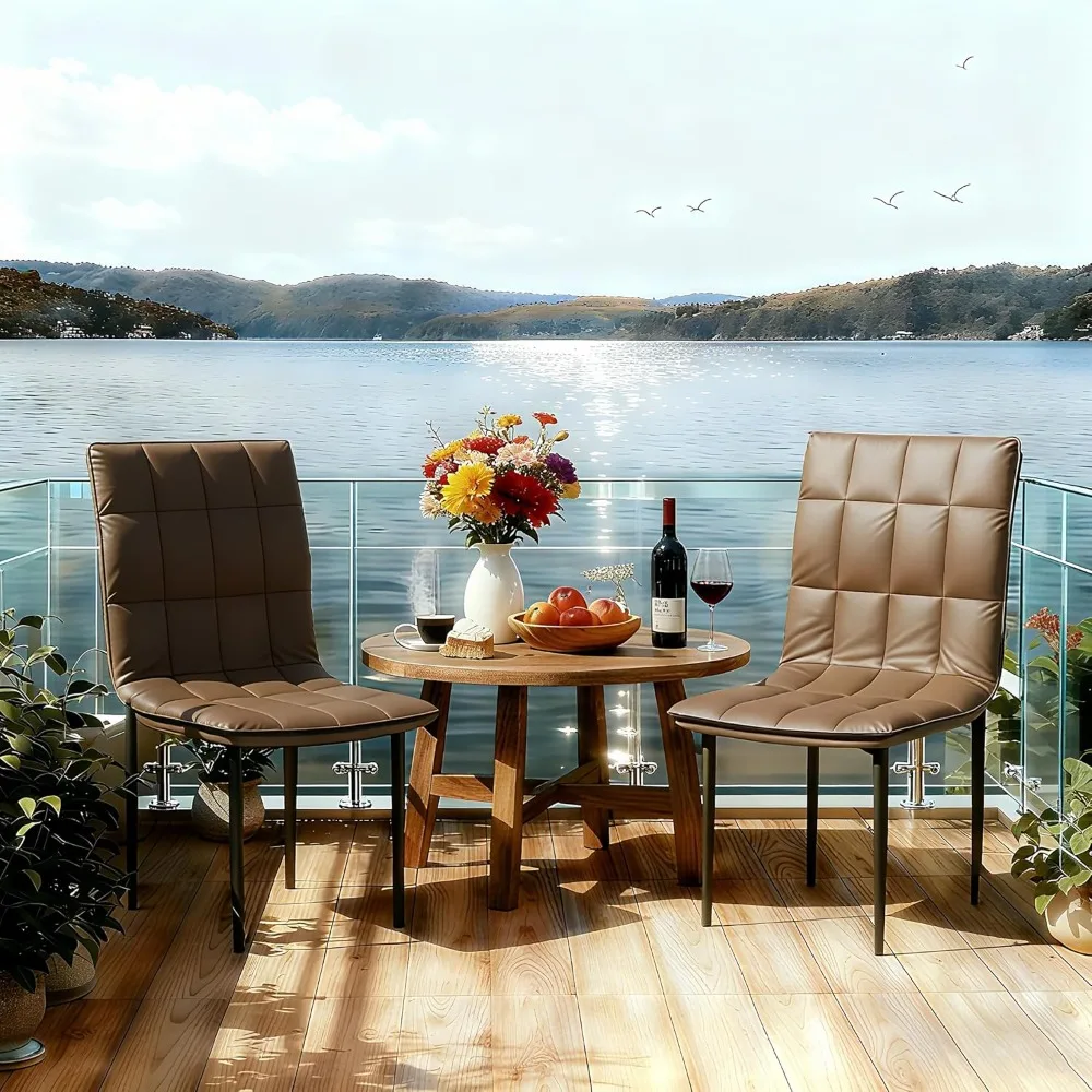 Set di 2 sedie da pranzo, sedia da cucina imbottita in pelle PU con gambe in metallo, sedie dall'accento moderno, sedie da pranzo marroni