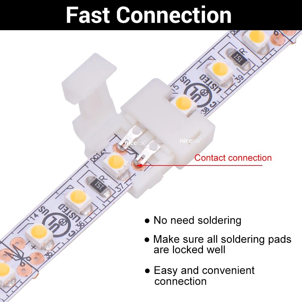 WS2812B WS2811 5050 MONO LED Strip Connectors With Single Double End Solderless Cover Connector 8mm 2pin LED Clip-On Coupler