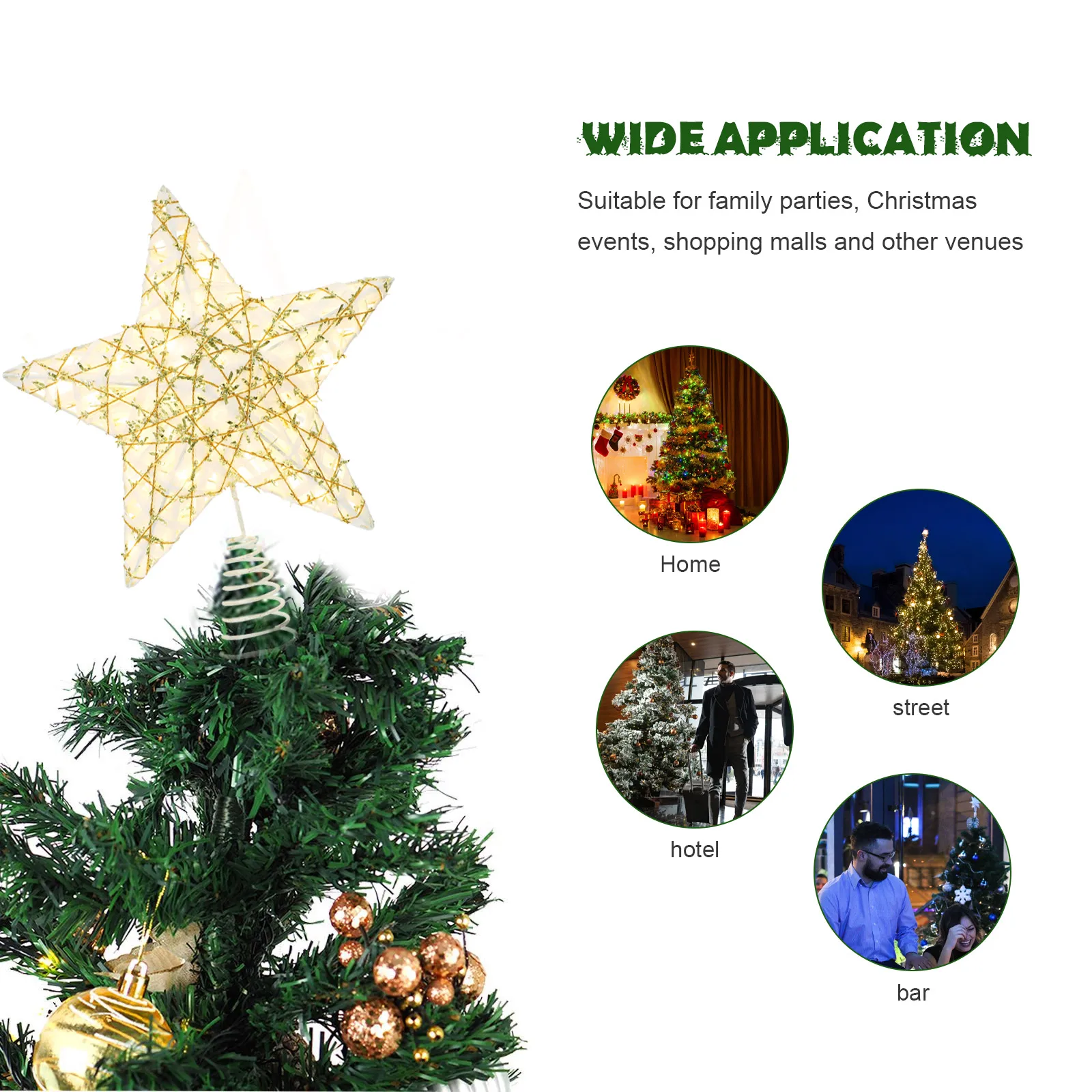 

LED Tree Top Star Decoration Gold Christmas Decorations Xmas Iron Toppers Plug-
