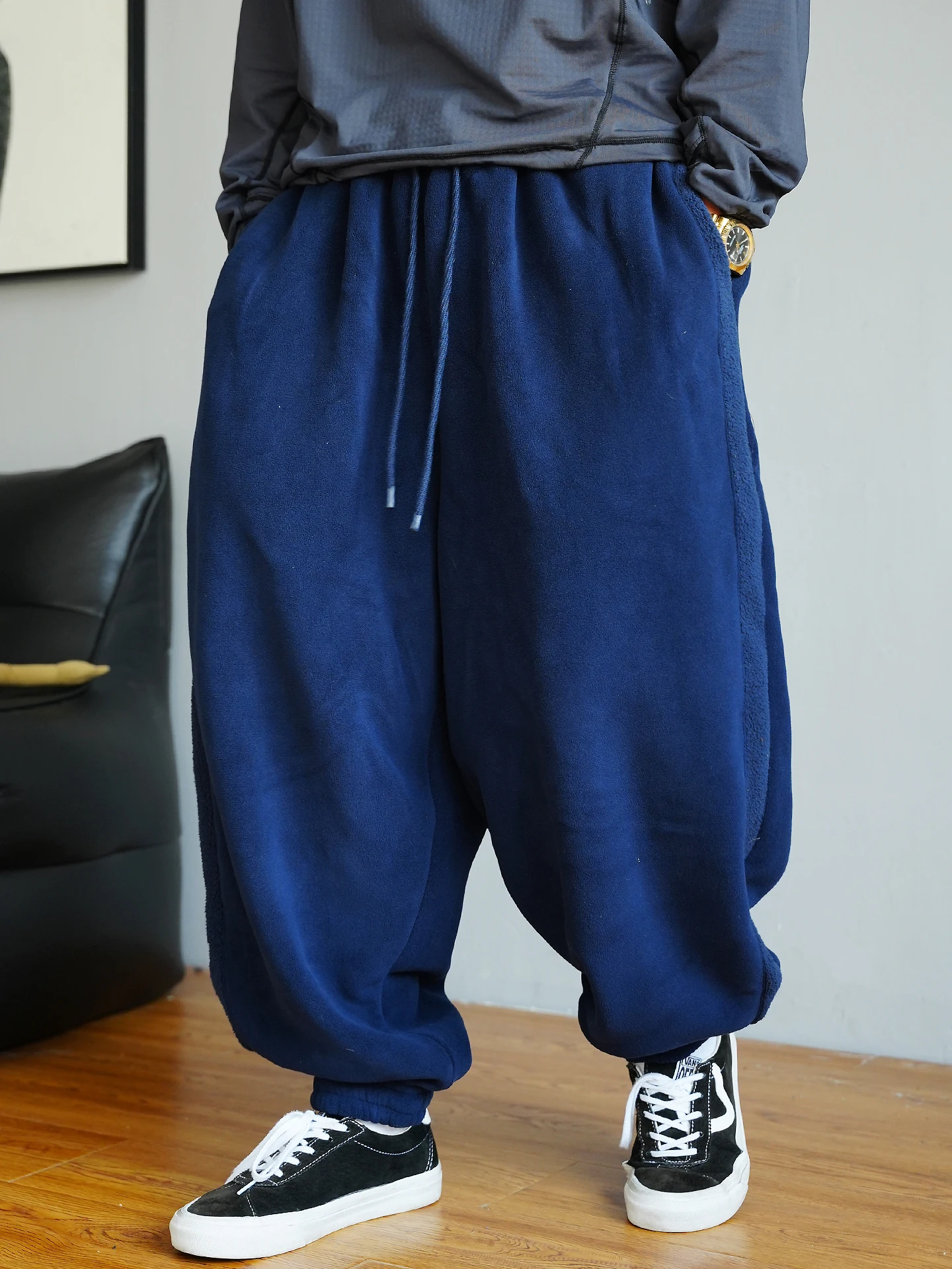 

Мужские зимние повседневные спортивные брюки-карго с широкими штанинами и эластичным поясом, утепленные флисом, в японском стиле, новинка