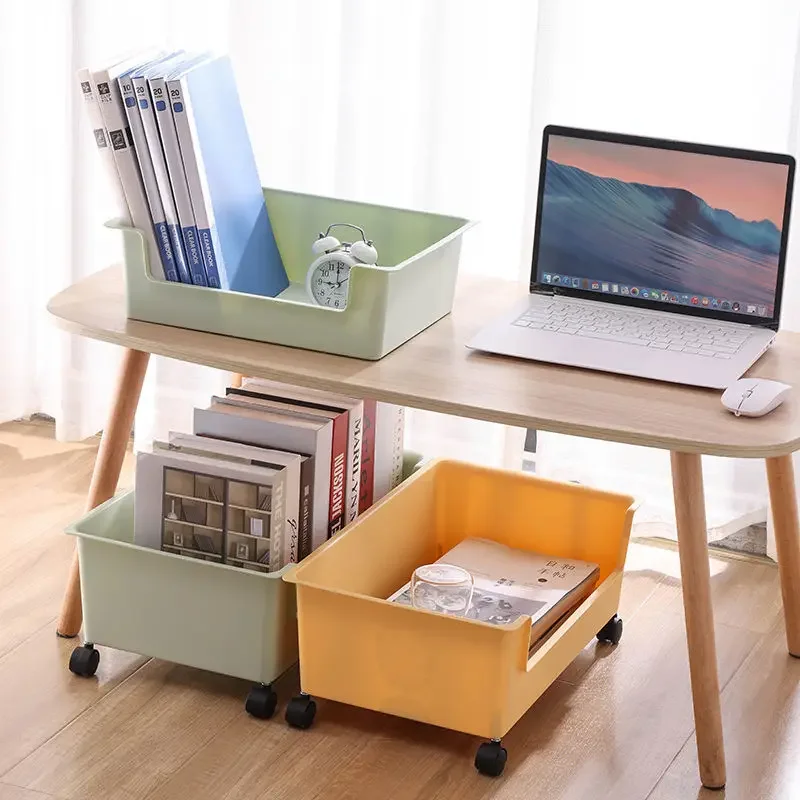 Storage Box Multifunction Classroom Home Organizer Box Moveable Book Box Plastic Storage Bins Book Storage Shelf Can with Wheel