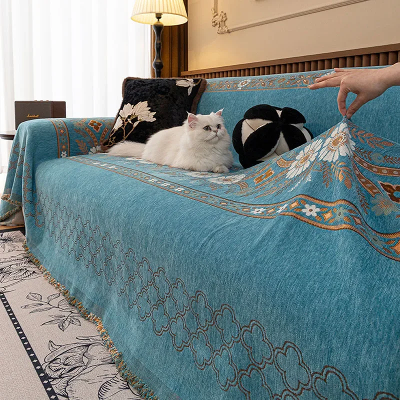 Bohemian Sofa Towel for Living Room Printed Chenille Anti Cat Scratch Couch Protective Cover Soft Multifunctional Knee Blanket