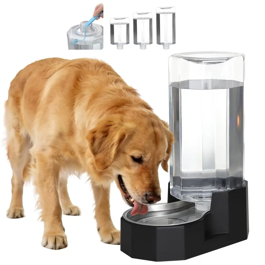 

Большой диспенсер для воды для собак, 9 л, автоматическая черная подача воды со специальной кистью, гравитационный дизайн для нескольких домашних животных в гараже