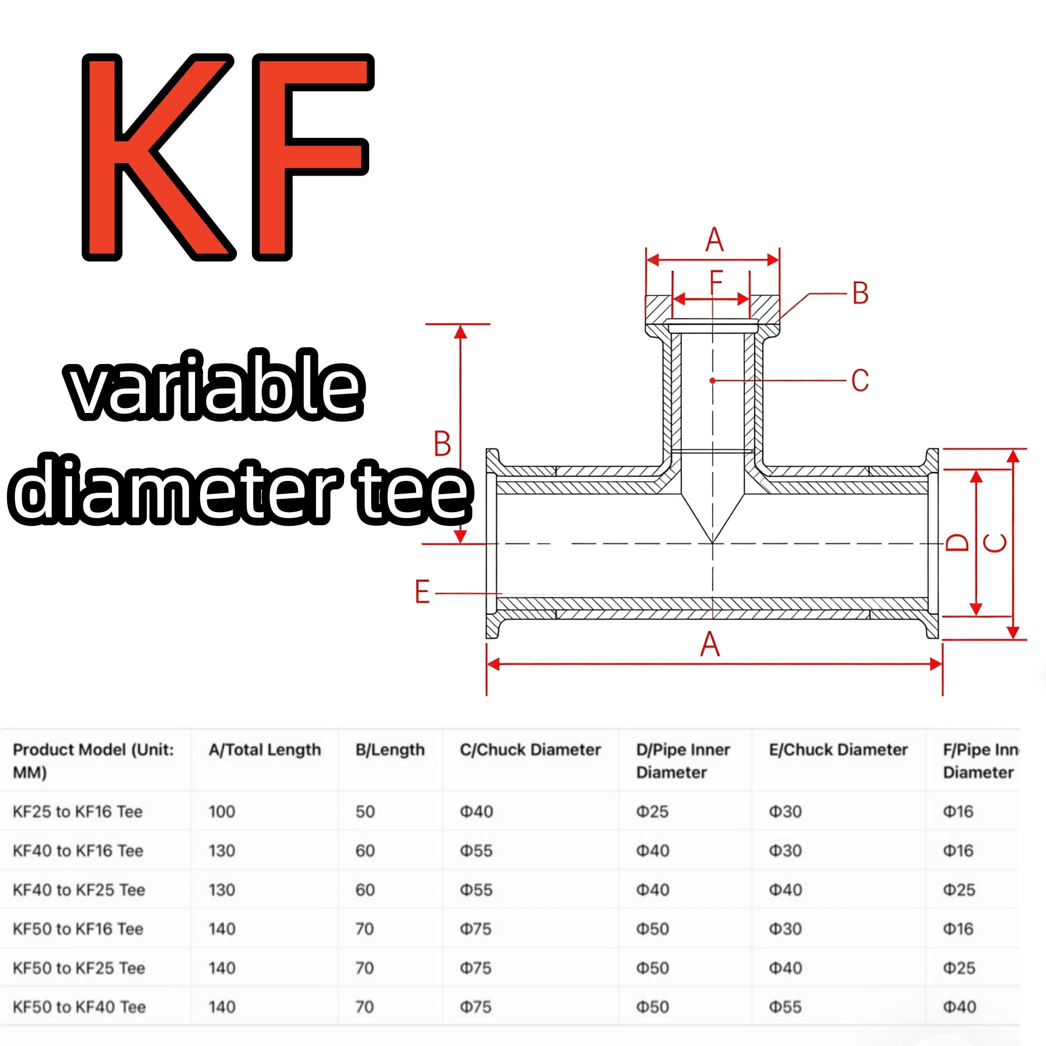 

Редукционный тройник из нержавеющей стали KF-KF, редукционная вакуумная фланцевая труба, редукционные фланцевые тройники, фланец из нержавеющей стали 304.