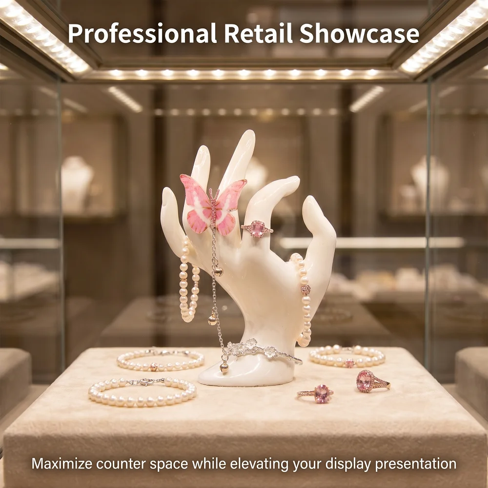 Resin Hand Jewelry Display Holder Hand-shaped figurine Ring Bracelet Stand Black/White Mannequin Hand for Showcase Home Storage
