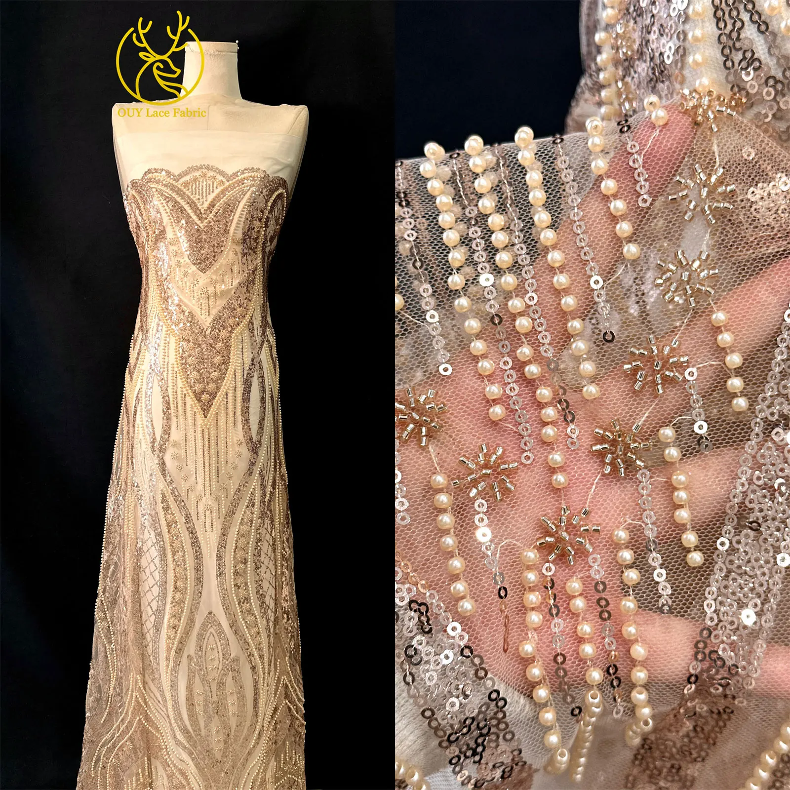 2025 موضة أنيقة الفرنسية شبكة التطريز الترتر أقمشة الدانتيل الأفريقي النيجيري أقمشة الدانتيل لمواد حفل الزفاف الزفاف