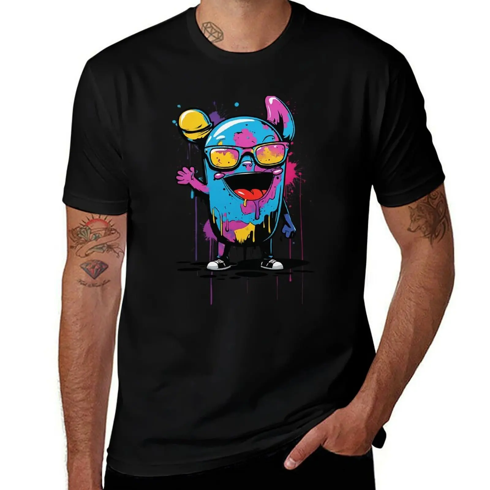 

Color Splash Monster – Fun Street Art Cartoon with Sunglasses T-Shirt affliction shirts Luxury man blacks shirts men graphic