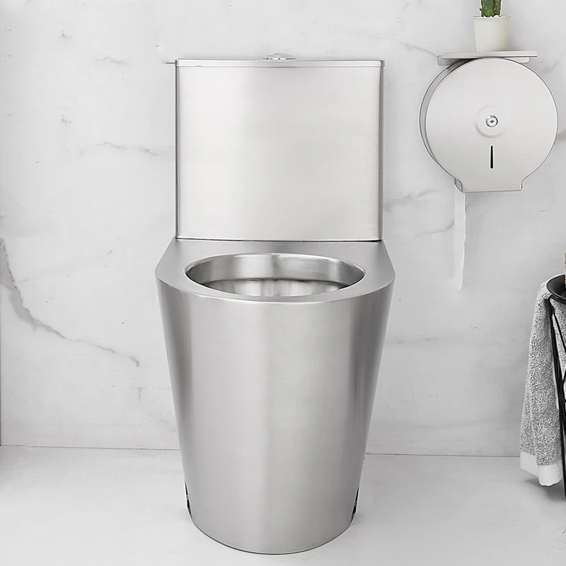 304 Stainless Steel Floor Mounted Toilet Vandal-Resistant Water Closet  for High-Security Public Restroom, Concealed Cistern