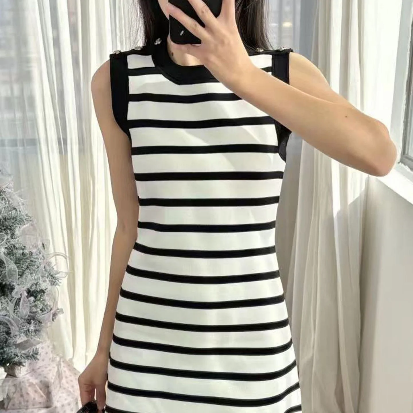 S Home 25 plus Size Knitted Dr round Ne Svel Slimming oulder Bule Bla White Striped Hemmed Dr Spring Basi...