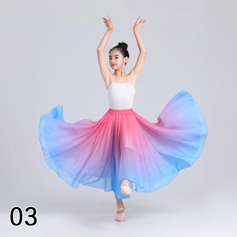 Women Girls Classical Dance Skirts 720 Degree Chiffon Elegant Gradient Color Modern Dance Skirts Practice Performance Costume