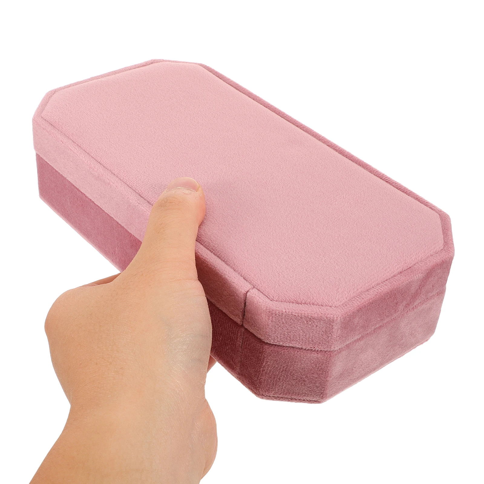 

Розовая восьмиугольная шкатулка для украшений с мягким внутренним покрытием, органайзер для колец и серег, дорожный футляр для демонстрации ювелирных изделий, бархатная шкатулка для хранения