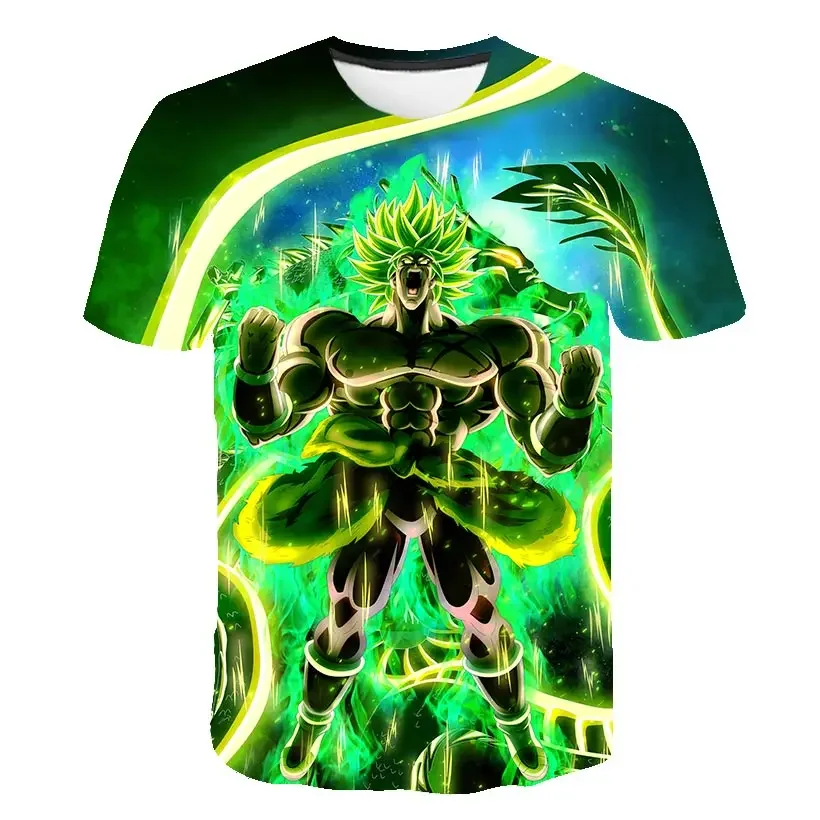 Summer Dragon Ball Japanese anime Super Saiyan retro print Men's casual round-neck T-shirt Youth-friendly loose children's top