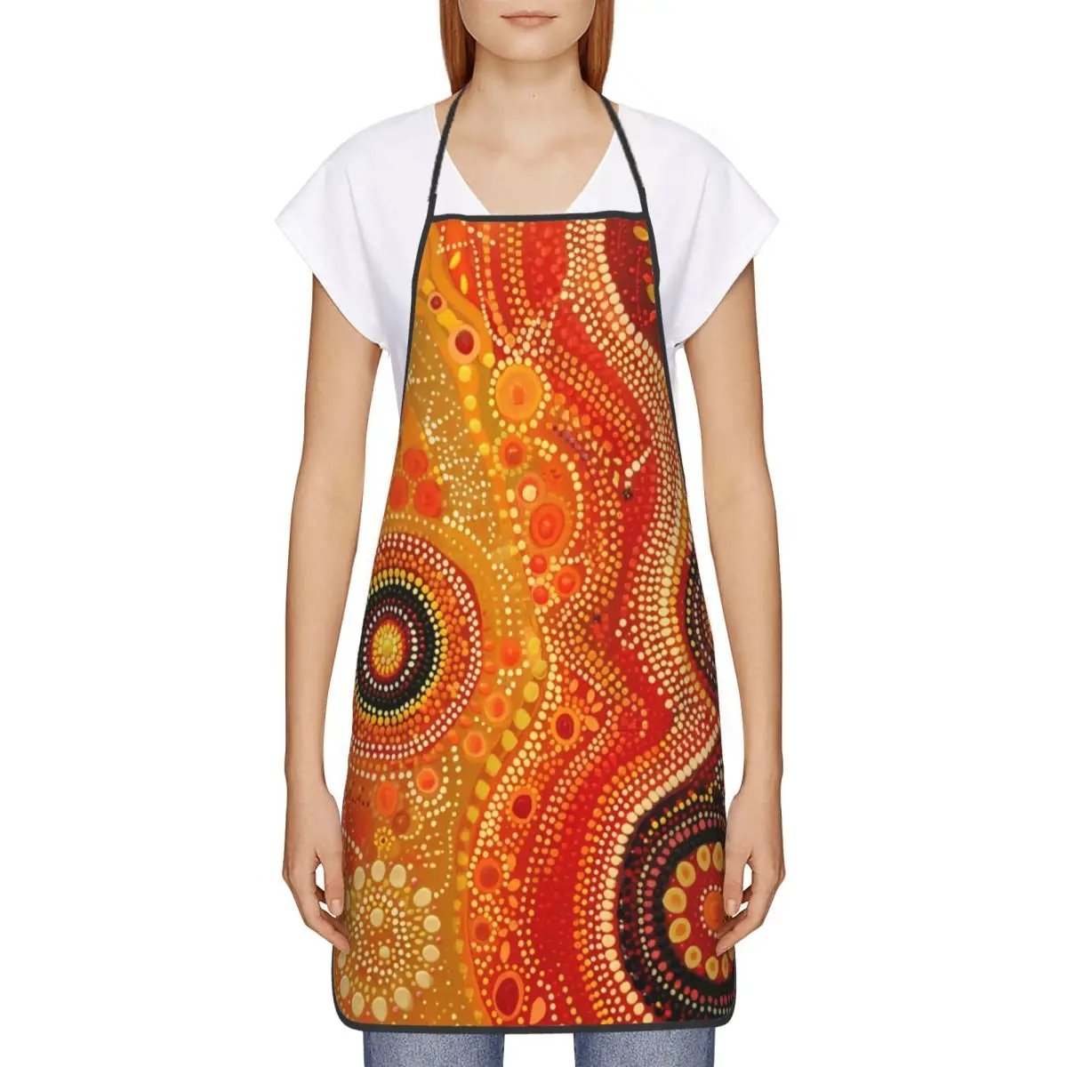 Custom Unisex Sunset Dreaming Bib Apron Adult  Chef Tablier Cuisine for Kitchen Cooking Radiant Aboriginal Dot Art Gardening