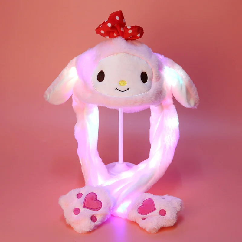 Sanrio Cinnamoroll Pikachu Glowing Bunny Hat Parent-child Plush Moving Hat Cartoon Long-eared Children Novelty Kawaii Decoration