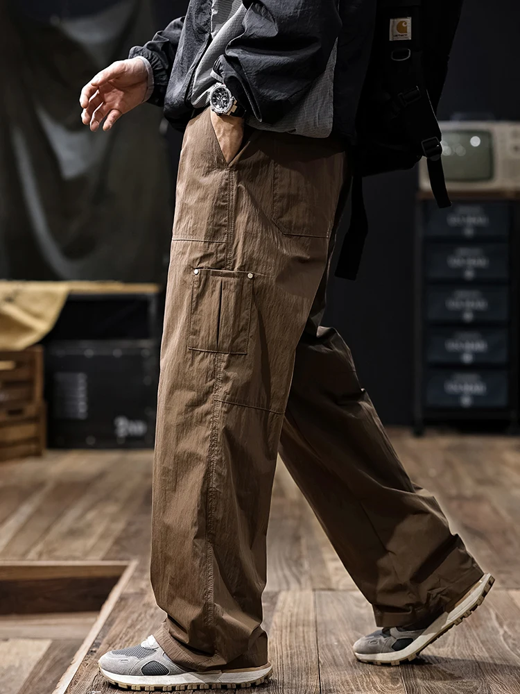 

American Retro Ice Silk Cotton Workwear Pants Men's Summer Thin Straight Loose Wide Leg Casual Trousers Long Trendy