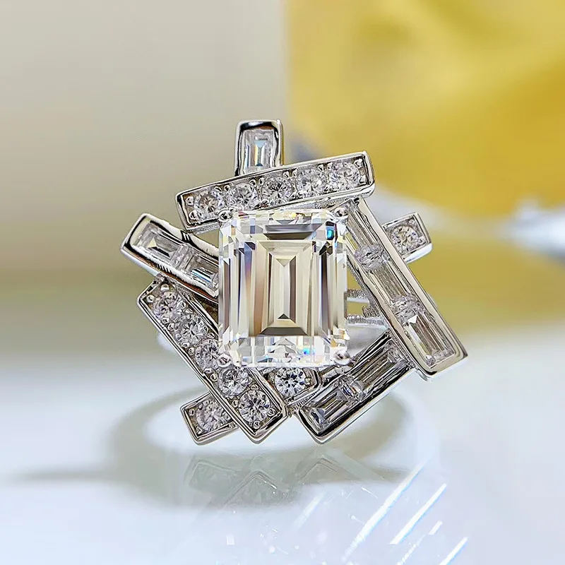 

Spring Qiaoer 925 Sterling Silver 4CT Emerald Cut Lab Sapphire High Carbon Diamond Gemstone Party Rings Gifts Fine Jewelry