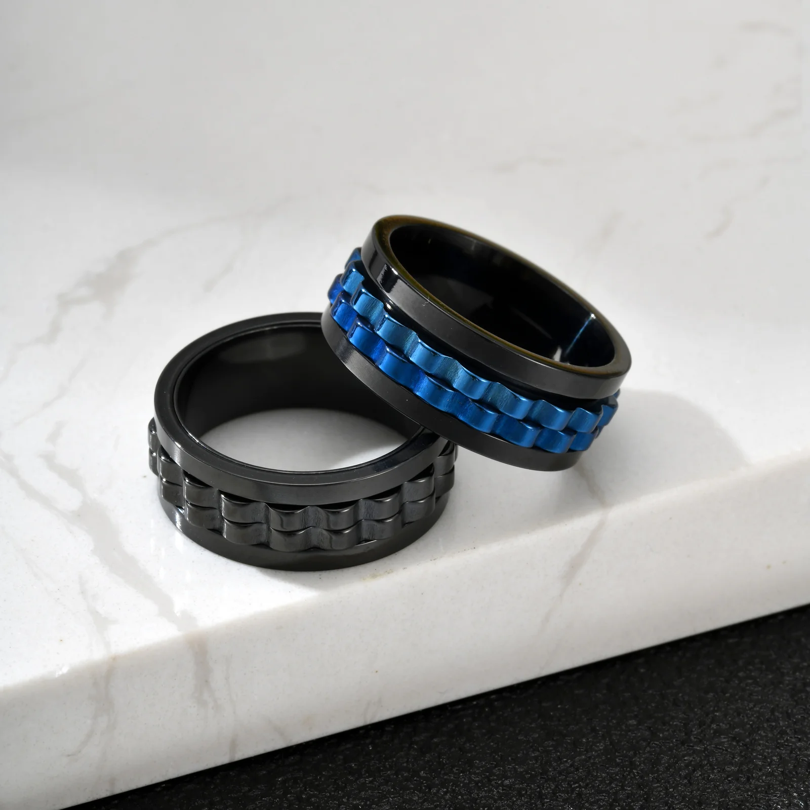 Vnox Herren Edelstahl Spinner Fidget Ring, Anti-Angst Drehbarer Kreuzketten-Ehering, Stressabbauendes Fingerschmuck-Geschenk – Detail 14