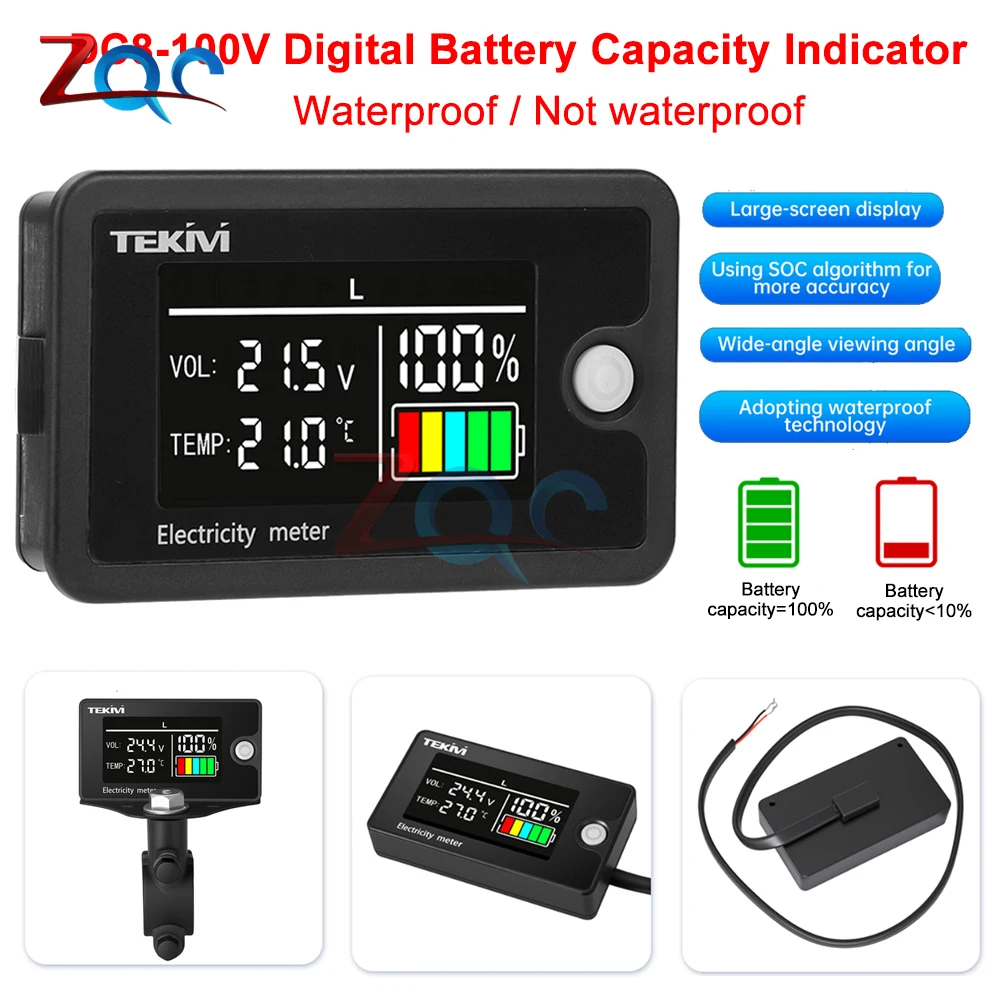 

DC8V-100V Battery Capacity Indicator Lead Acid Lithium LiFe PO4 Car Motorcycle Voltmeter Voltage Tester Gauge 12V 24V 48V 72V