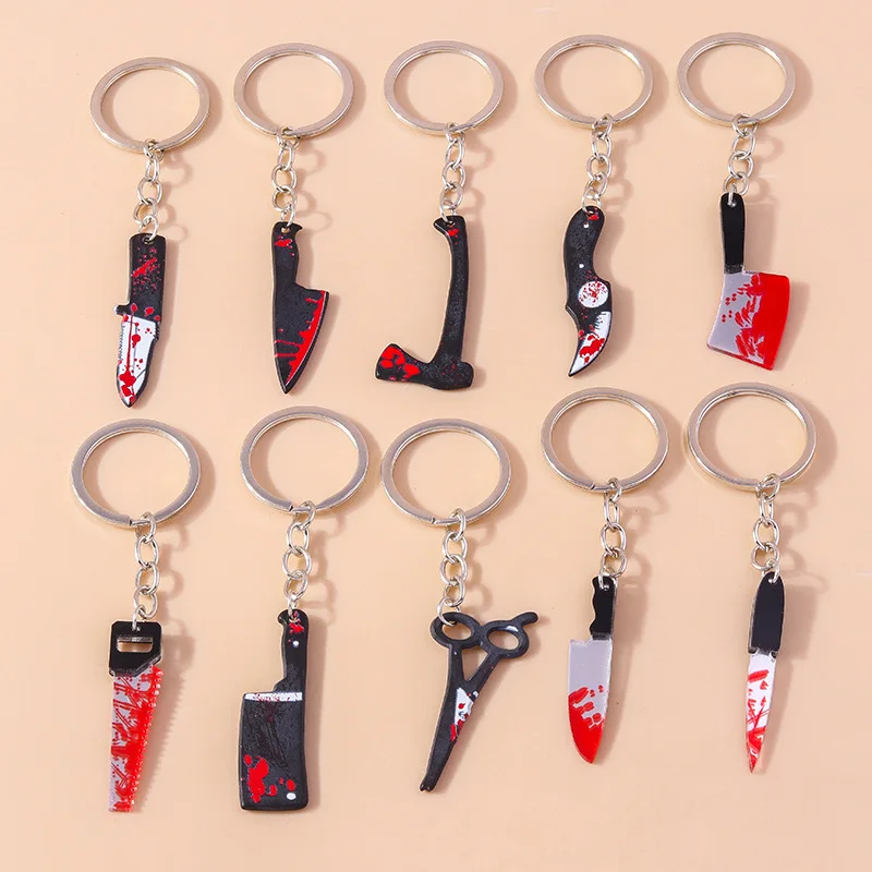 1Pcs New Jewelry Knife Series Keychain Personalized Creative Design Simulation Thrilling Blood Red Knife Pendant Accessories