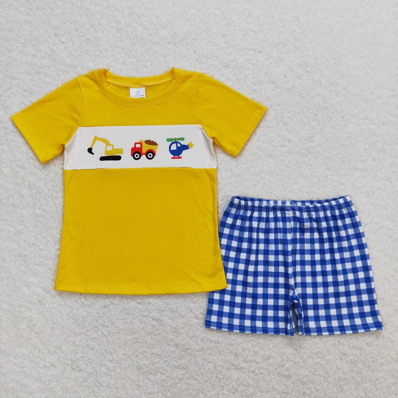 Wholesale Baby Boy Short Sleeves Trucks T-shirts Set Toddler Infant Shorts Kids Children Summer Plaid Outfit