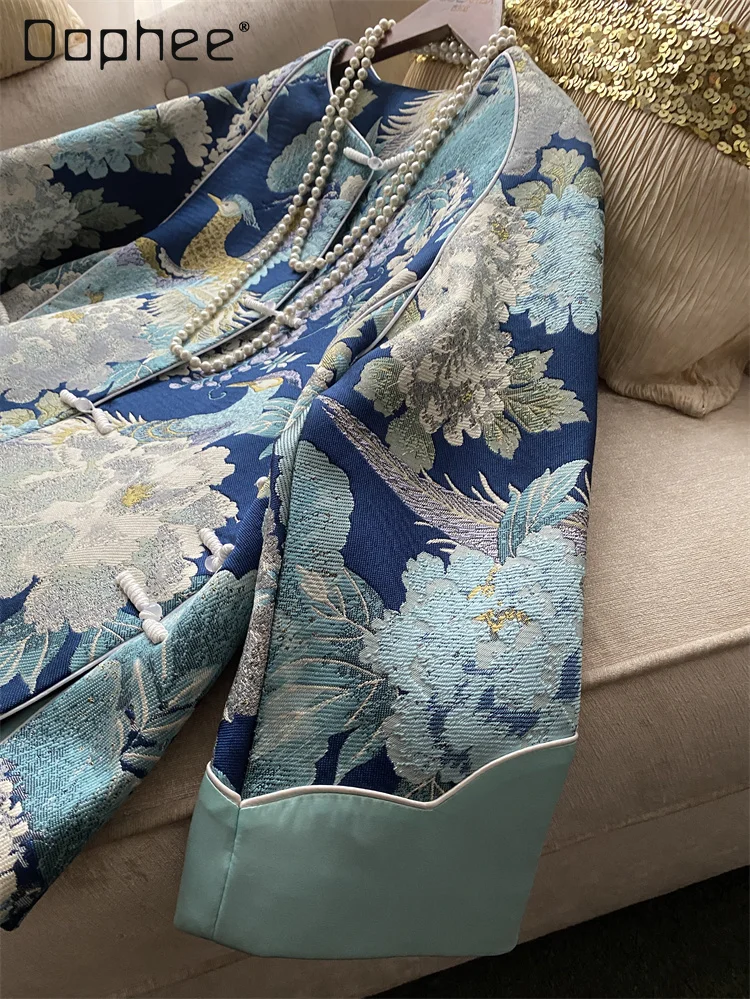 High-end Heavy Industry Jacquard Elegant Temperament New Chinese Coat Exquisite Retro Flower Embroidery Long Sleeve Coats Spring