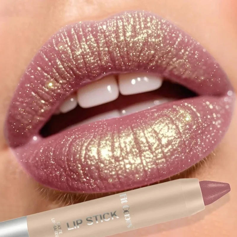 グリッターパールクレヨンリップスティック、クイックサンドゴールデンシャイニング、カップに付かない、輝くリップティント、細かい輝きリップライナースティックメイクアップ