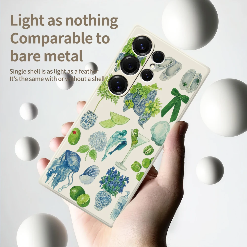 Casing Ponsel Gaya Hijau Segar untuk Samsung Galaxy S25 S24 S23 S22 S21 S20 Ultra Plus S23 FE S21FE S20FE S10 Plus Sampul Silikon