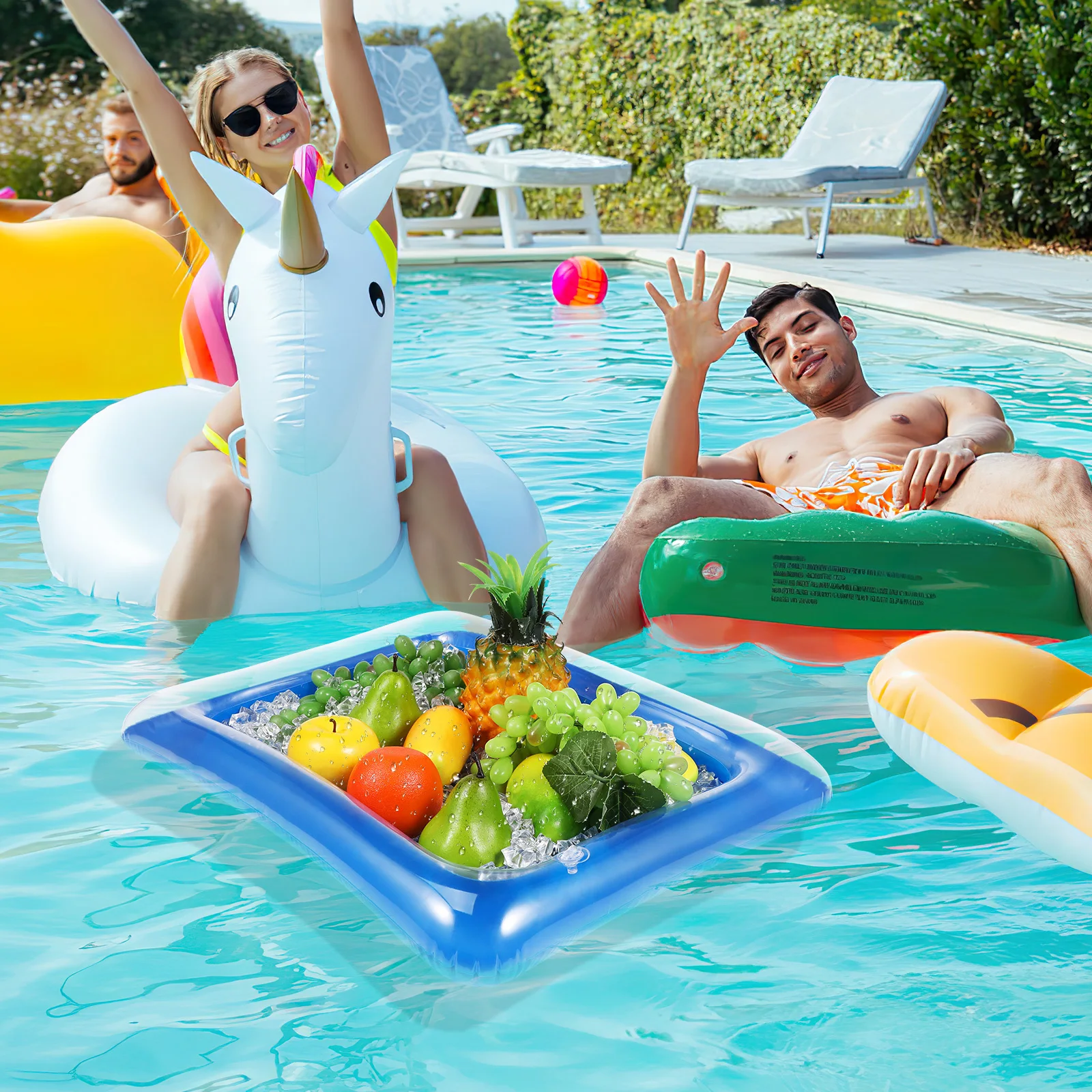 

4pcs Inflatable Ice Serving Trays Transparent Portable For Party Outdoor Wedding Graduation Bbq Ice Food Server Pvc Serving