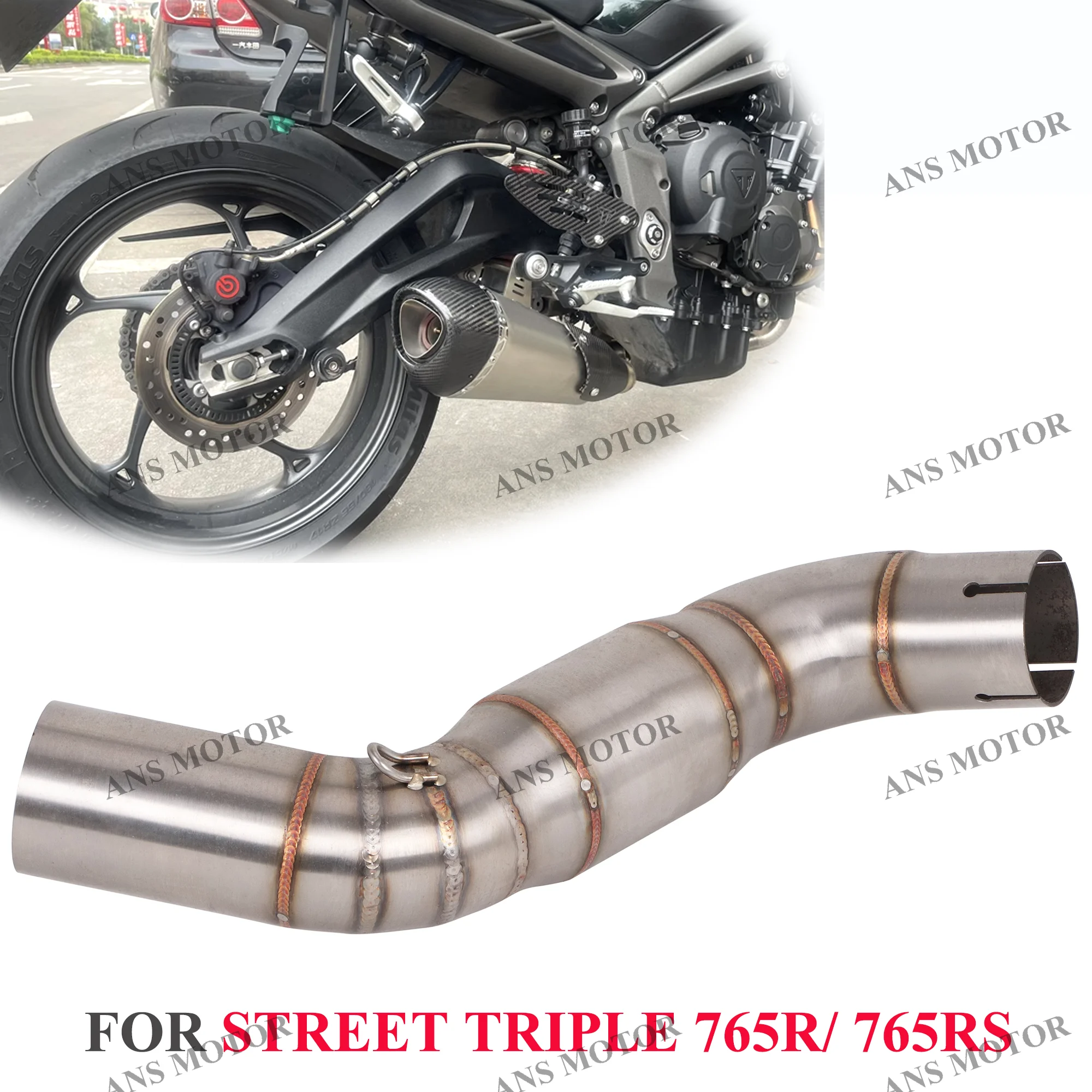 

For Triumph Street Triple 765R 765RS 2017-2024 Stainless Modify Exhaust Link Pipe 51MM （For Short Tail Pipe）