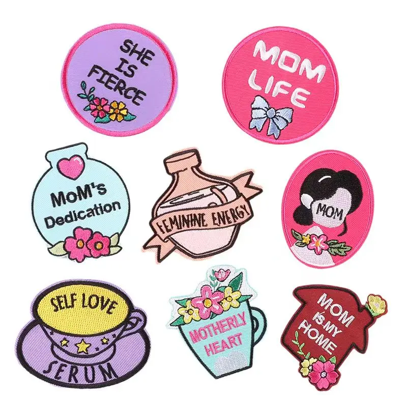 50pcs/Lot Luxury Fun Embroidery Patch Letter Mom Love Home Cup Flower.shirt Bag Clothing Decoration Accessory Craft Diy Applique