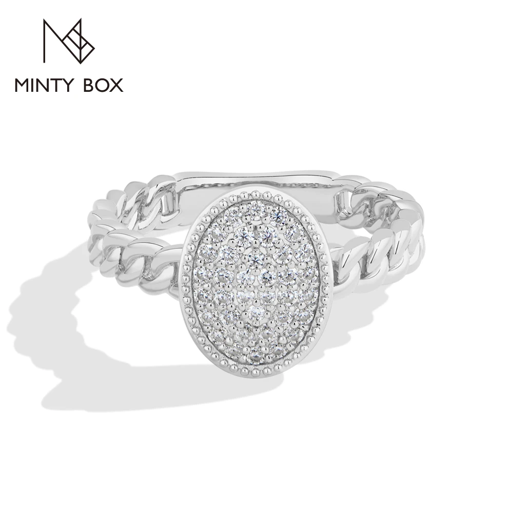 MINTYBOX Full Round Cut Moissanite Rings Cuban S925 Sterling Silver Luxury Wedding Party Jewelry Anniversary Gifts for Women Men