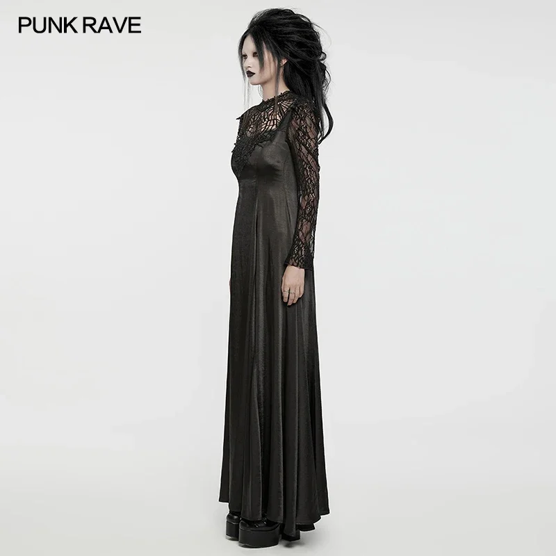 PUNK RAVE Women's Gothic Luster Combined Gorgeous Dress Elegant Cutting Mystery Decals Outline Party Club Black Long Dresses