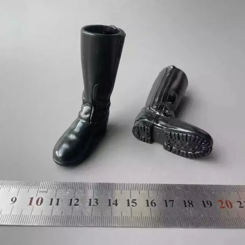 1/6 Action Figure Black Long Boots with Zipper Decoration Soft Rubber Material Hollow Shoes for 12inch Soldiers Body Accessory