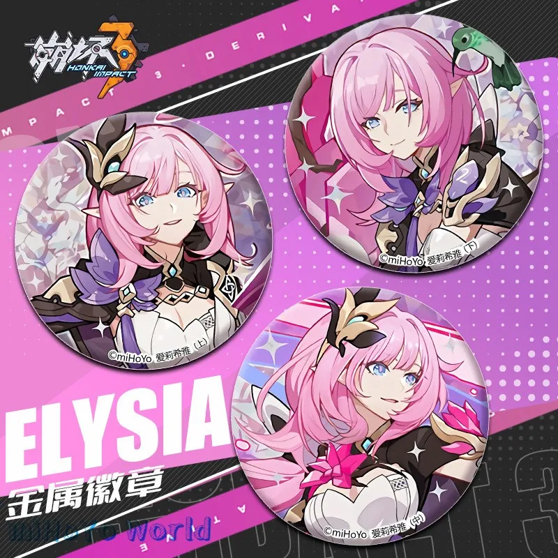 Honkai Impact Star Rail 58mm Tinplate Brooch Badge Bronya Zaychik Elysia Pin Gifts