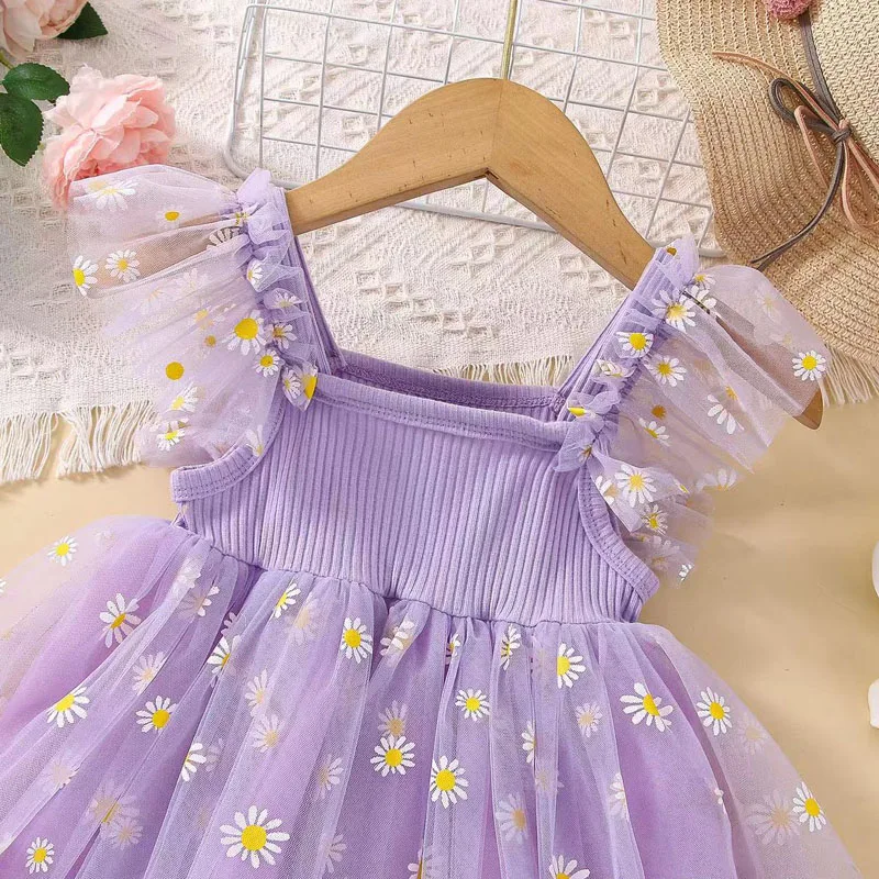 MERI AMMI For 1-10 year Daisy Flower Girls Birthday Dress Kid Children Clothing Petal Sleeves Party Christmas Knee Length Mesh