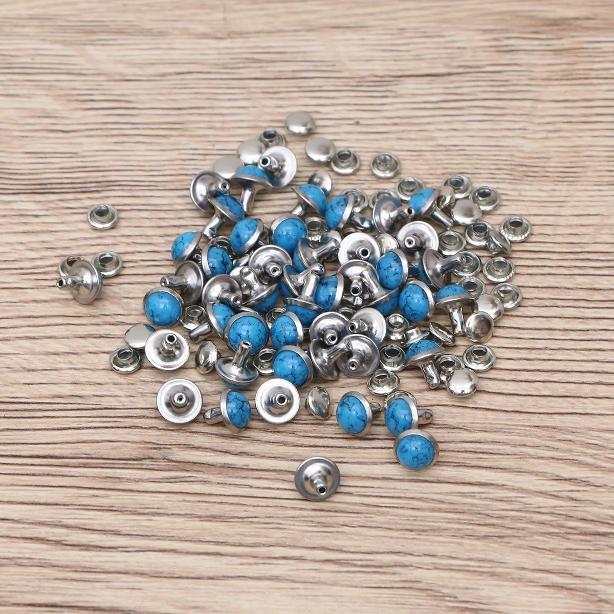 50 piezas Remaches de Plástico Turquesa de 8 mm para Manualidades DIY, Adorno para Zapatos, Bolsos, Ropa, Pulseras, Joyería, Tachuelas Decorativas