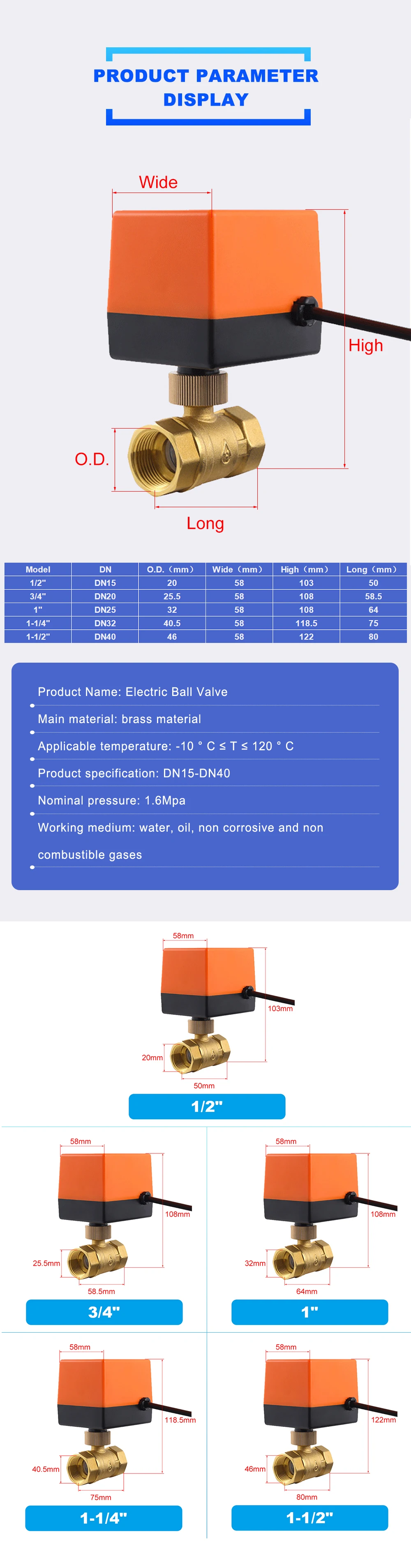 DN15/20/25/32/DN50 AC220V 12V/24V Zwei-wege Messing Elektrische Kugelhahn drei Draht Zwei Control 2-weg Magnetventil 1/2" 3/4" 1" 2" – Detail 3