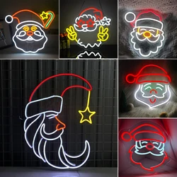 Merry Christmas Neon Sign Santa Claus Happy New Year Decor For Wall Decor Room Decoration Led Light Dimmable For Home Party Sign