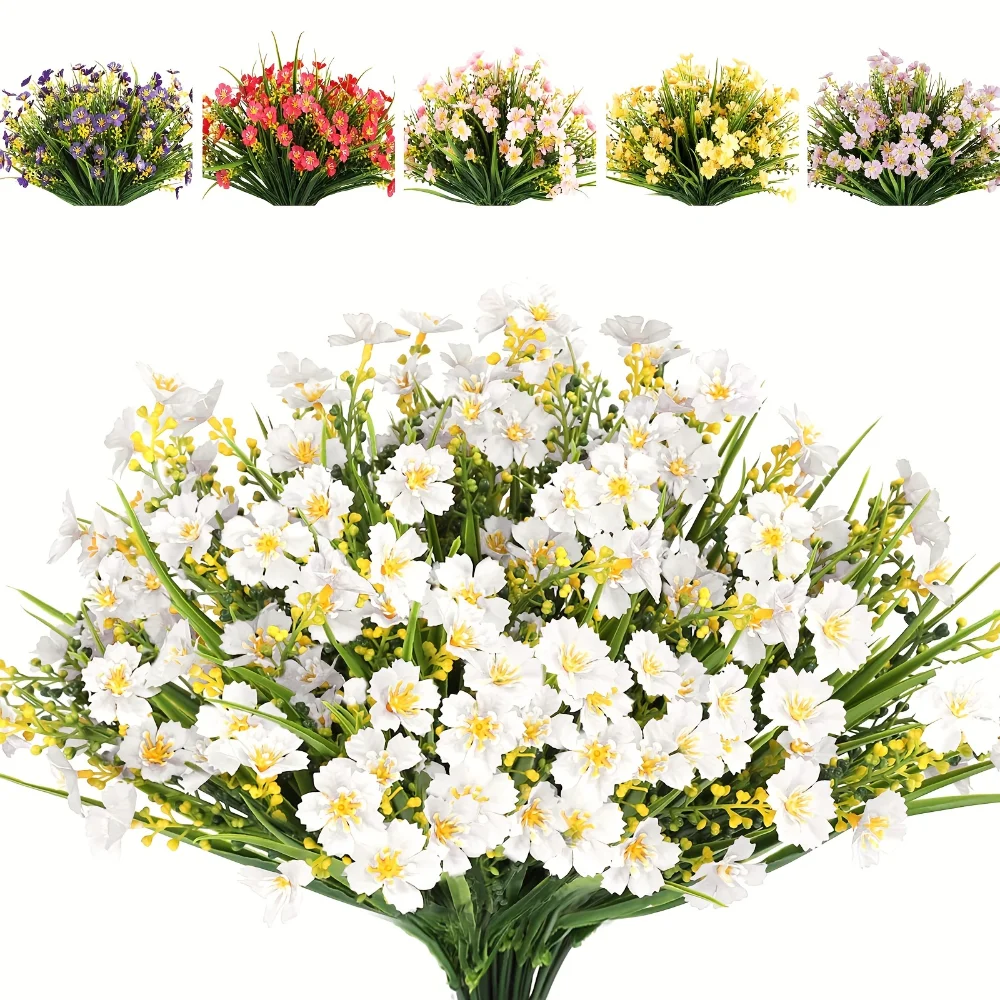 

14 Pcs UV Resistant Artificial Flowers Set for Wedding and Engagement Decor, Adjustable Faux Shrub Plants, Plastic Fake Flowers