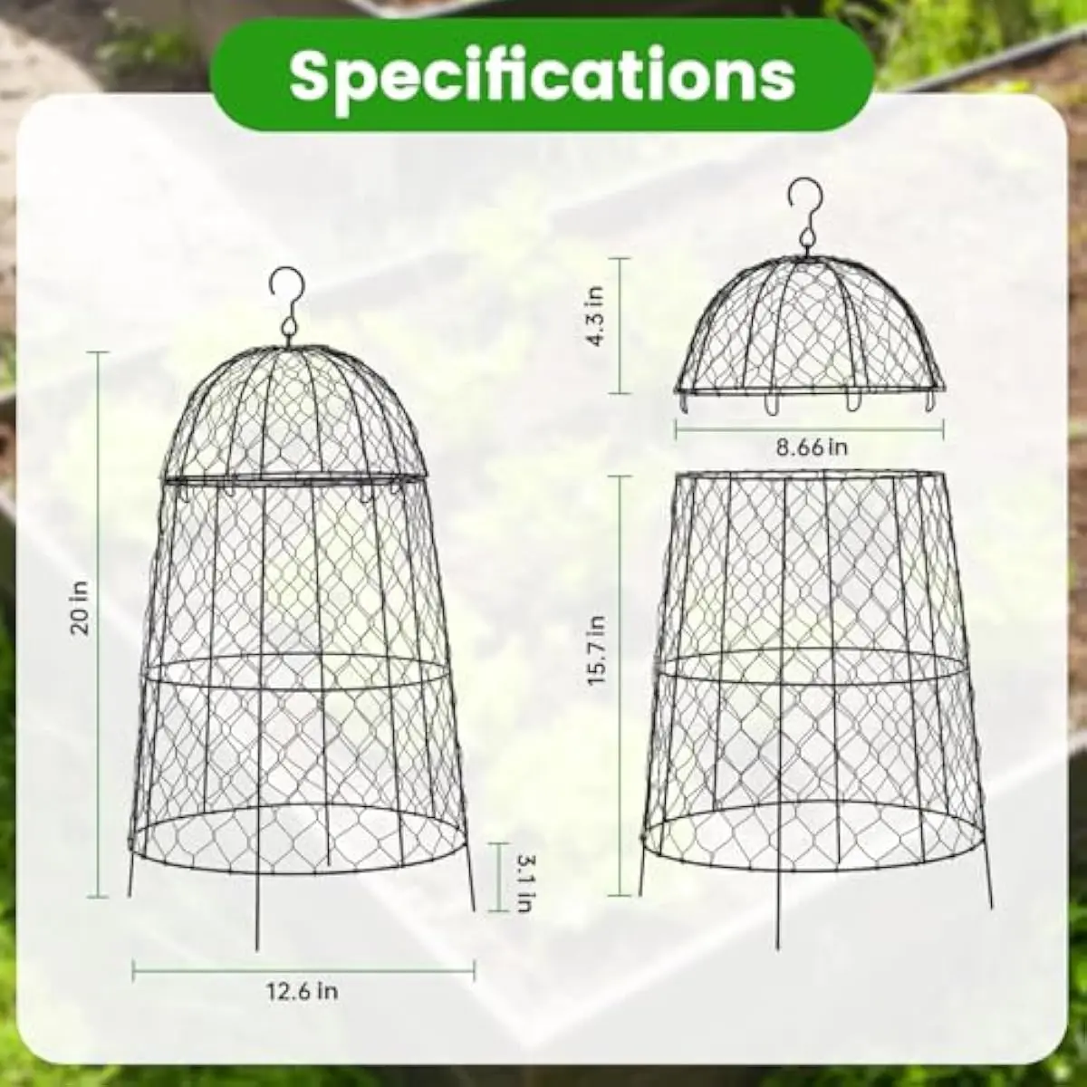 Chicken Wire Cloche Set 10 pcs 20x12.6in Heavy-Duty Galvanized Mesh Plant Guard for Outdoor Vegetables Flowers Shrubs Seedlings
