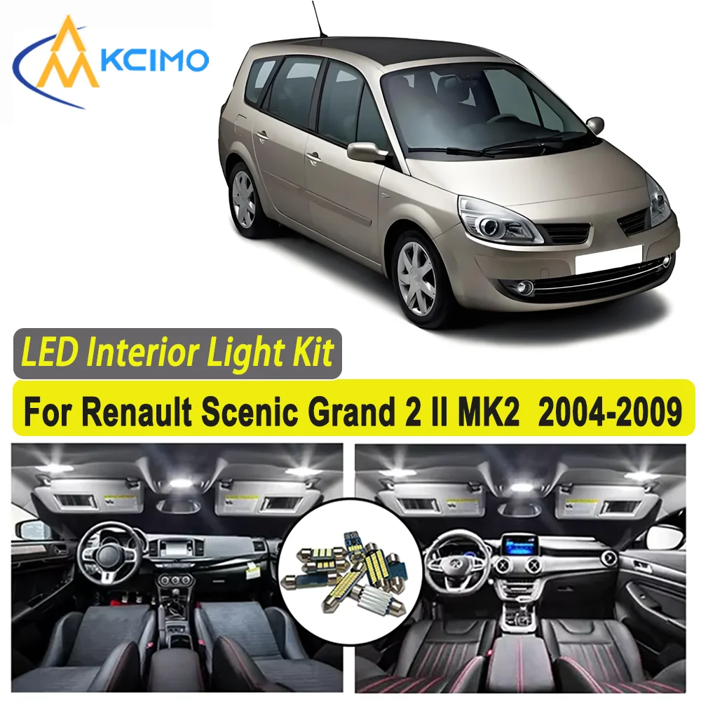

Kcimo LED For Renault Scenic Grand 2 II MK2 2004 2005 2006 2007 2008 2009 Premium Bright LED Interior Dome Map Trunk Light Kit