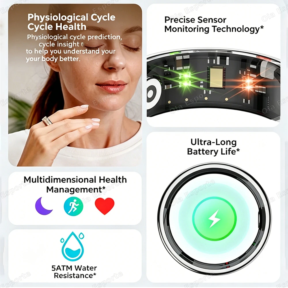 24-Hour Heart Rate Blood Oxygen Health Monitor Smart Ring Men Women Multi-Sport Mode IP68 Waterproof Count steps Smartring New