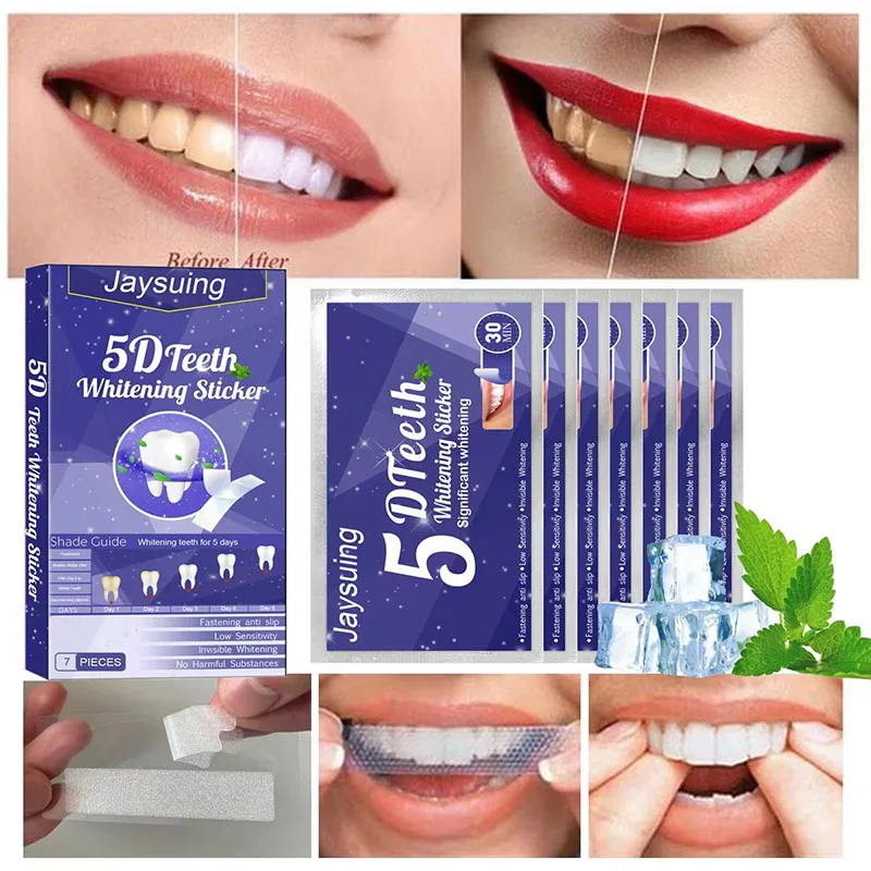 

5D Teeth Whitening Strips Gel Remove Plaque Stains Cleaning Oral Hygiene Bleaching Dental Tools Fresh Breath Brighten Tooth Care