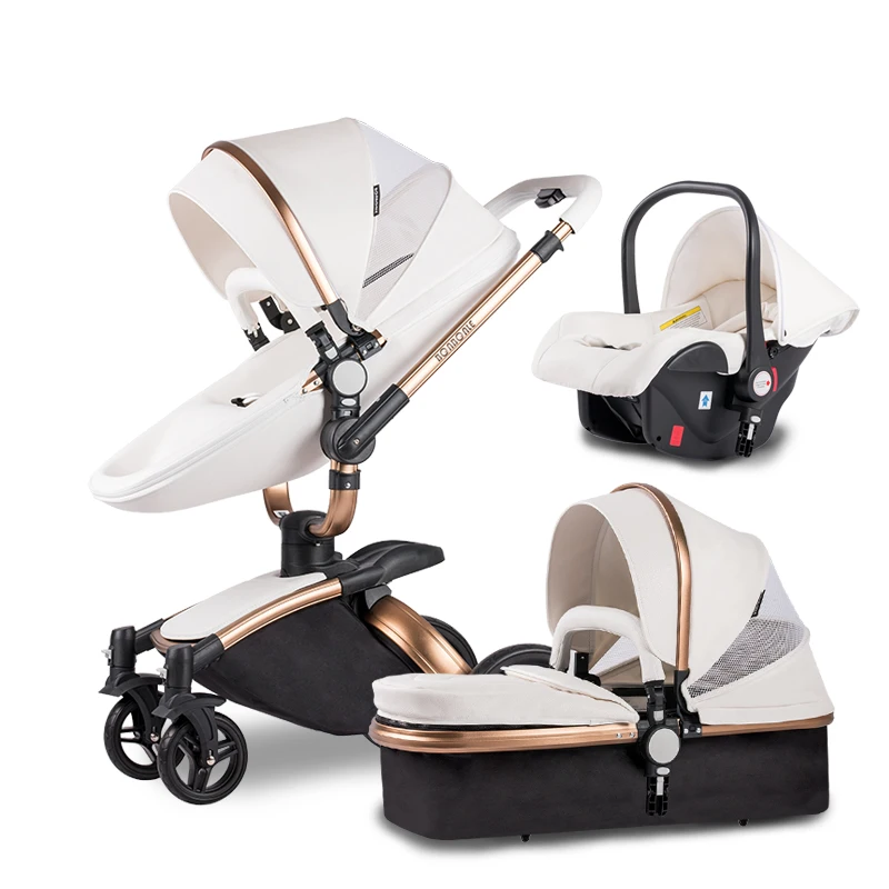 

Luxury Baby Stroller 3 in 1,PU leather carriage,High Landscape Strolle, Folding strollers,Eggshell Newborn baby pram kinderwagen