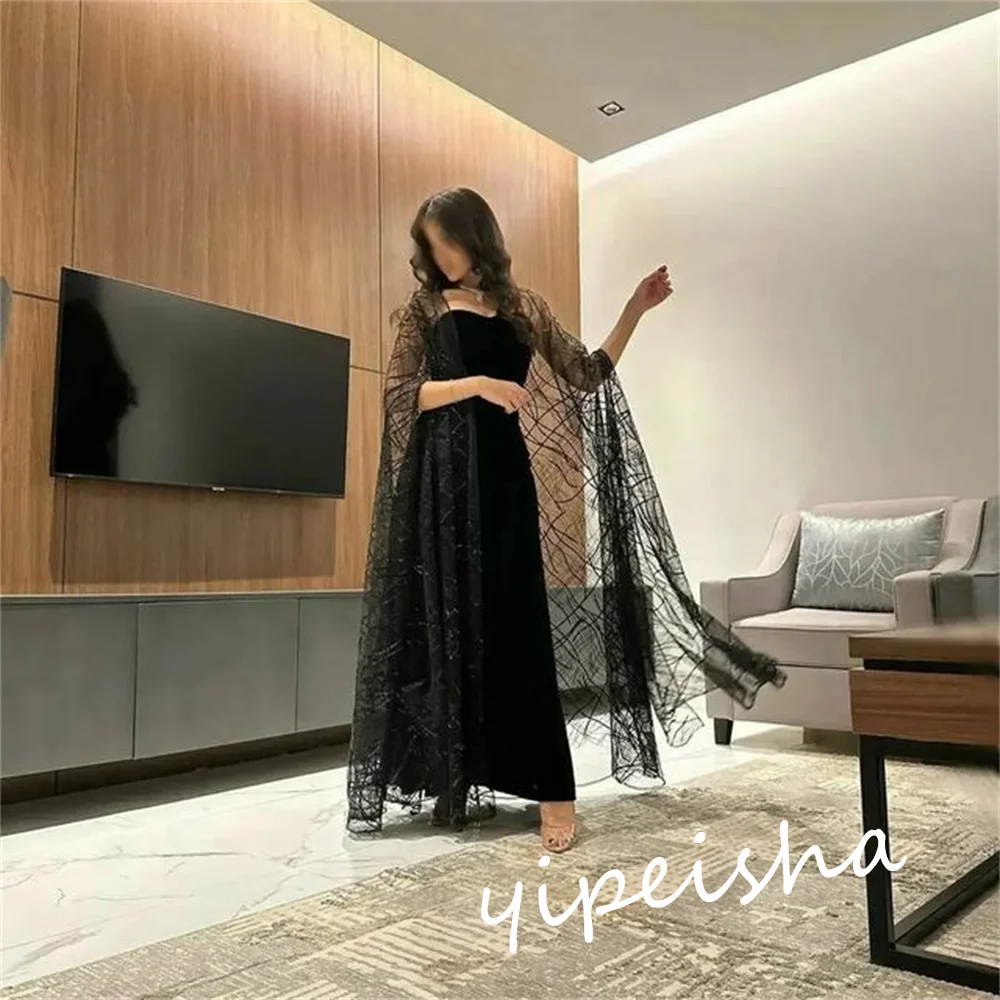 Jiayigong Prom Velour Drappeggiato Fidanzamento A-line Senza spalline Abito da occasione su misura Abiti midi